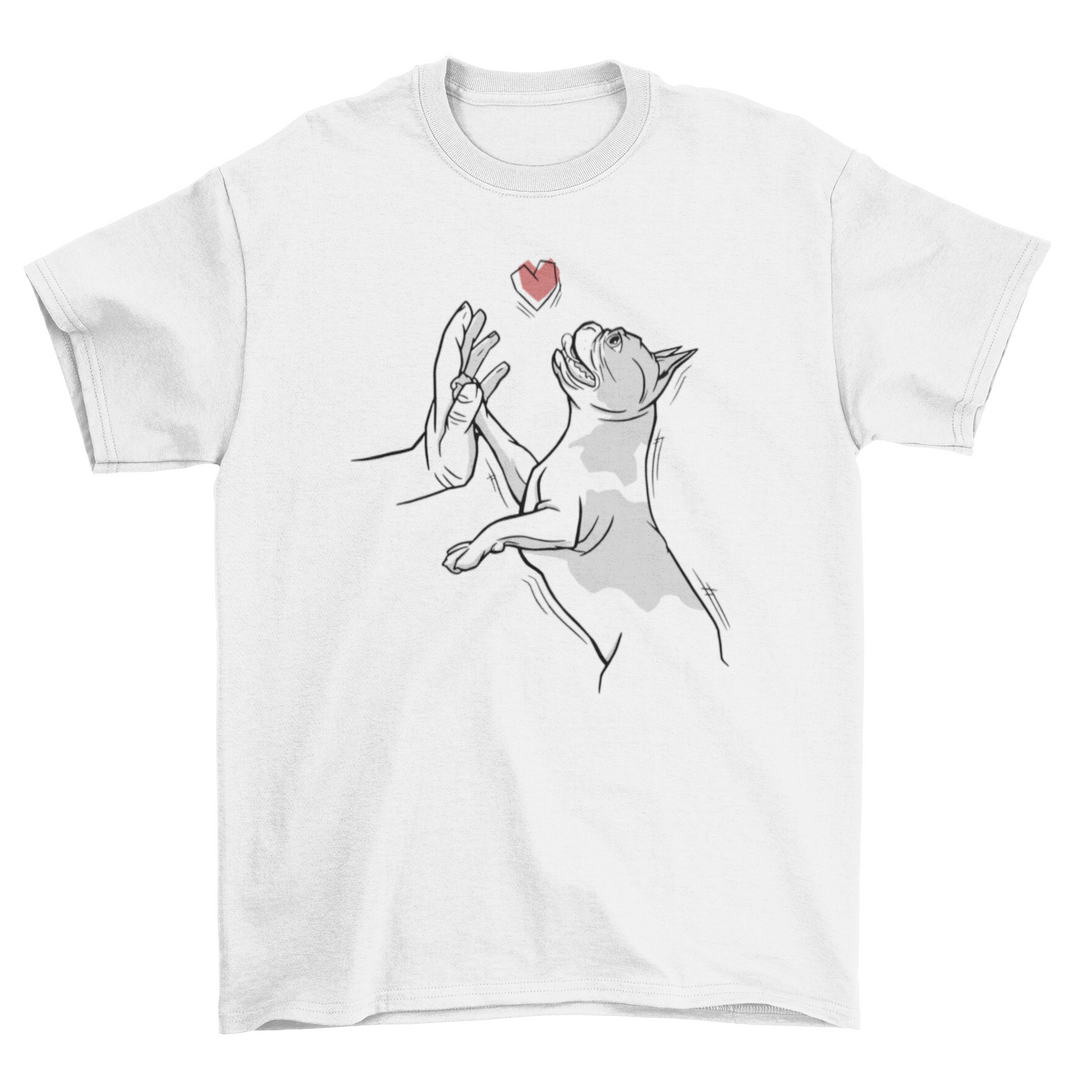 Bulldog Pet Love Line Art T-shirt