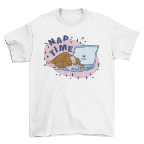 Nap Time Bulldog Sleeping on Laptop Computer Keyboard T-shirt