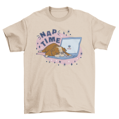 Nap Time Bulldog Sleeping on Laptop Computer Keyboard T-shirt
