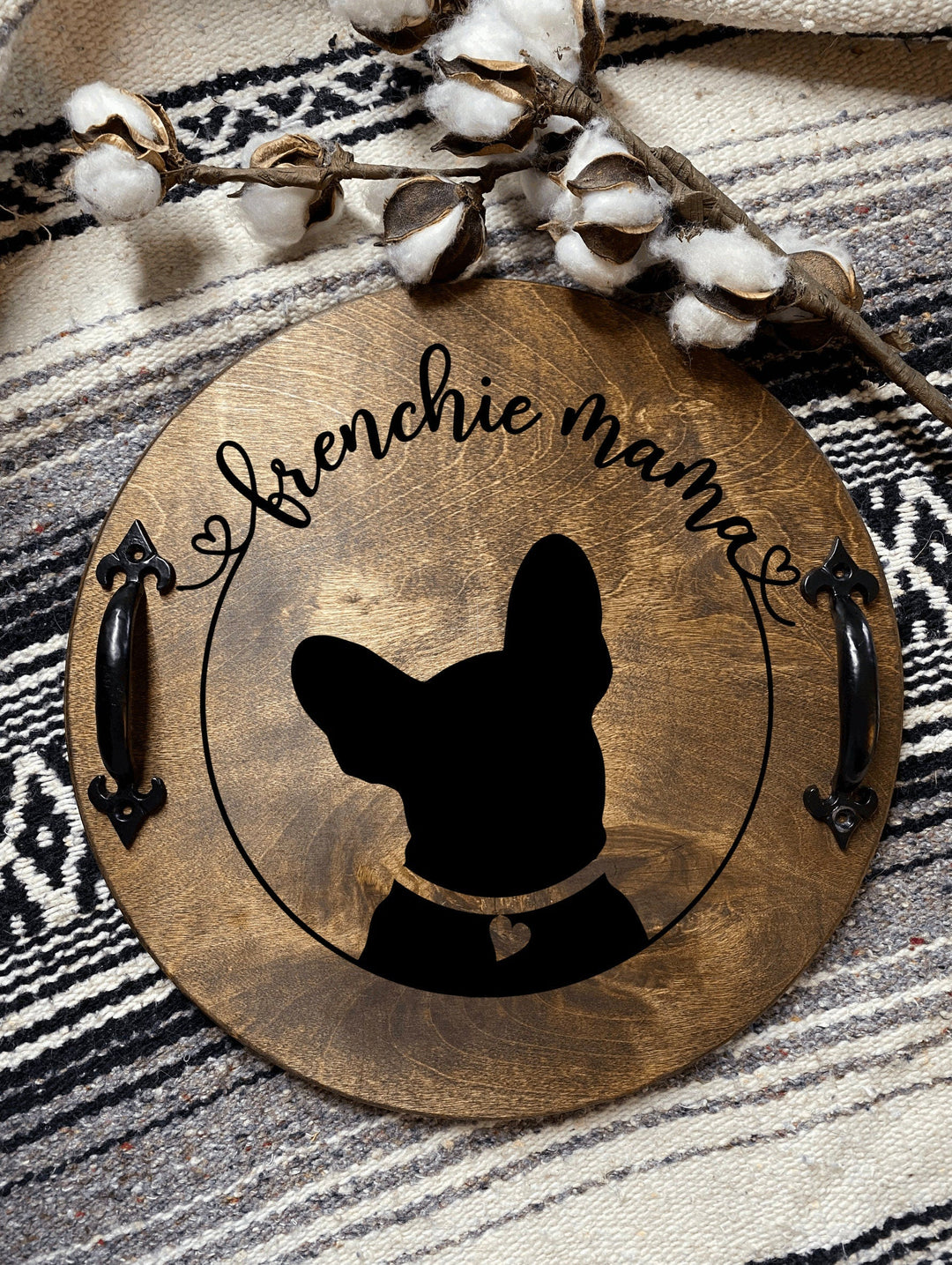 Frenchie Mama Decor, Coffee Bar Tray, Wood Serving Tray, Rustic Tray