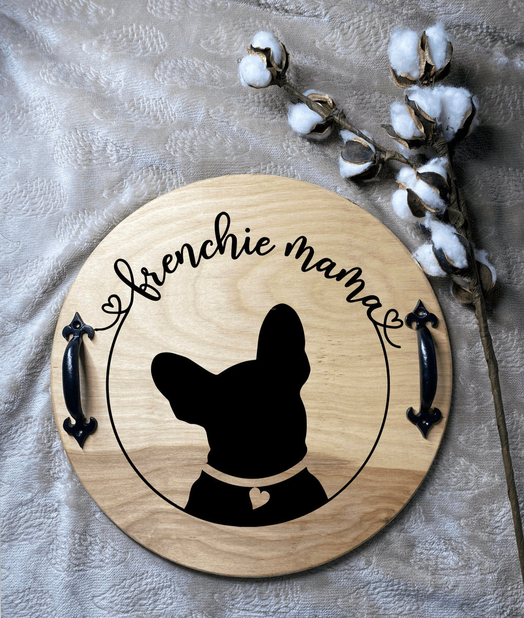 Frenchie Mama Decor, Coffee Bar Tray, Wood Serving Tray, Rustic Tray